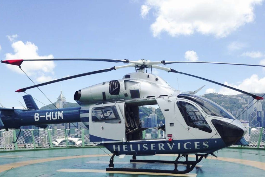 The helicopter used for Viator’s tour of Hong Kong, parked on the roof of The Peninsula hotel, in Tsim Sha Tsui. Pictures: Rachael Barker