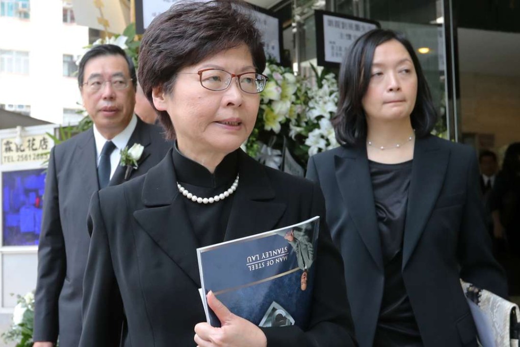 Chief Secretary Carrie Lam at the funeral of industrialist Stanley Lau. Photo: Edward Wong