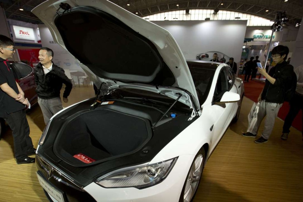 A Tesla Model S electric car on display at the Beijing International Automotive Exhibition last year. Photo: AP