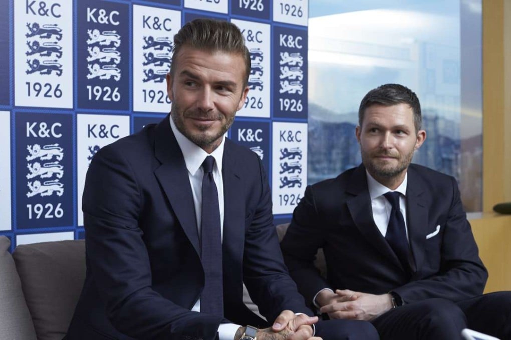 David Beckham with designer Daniel Kearns in Hong Kong.
