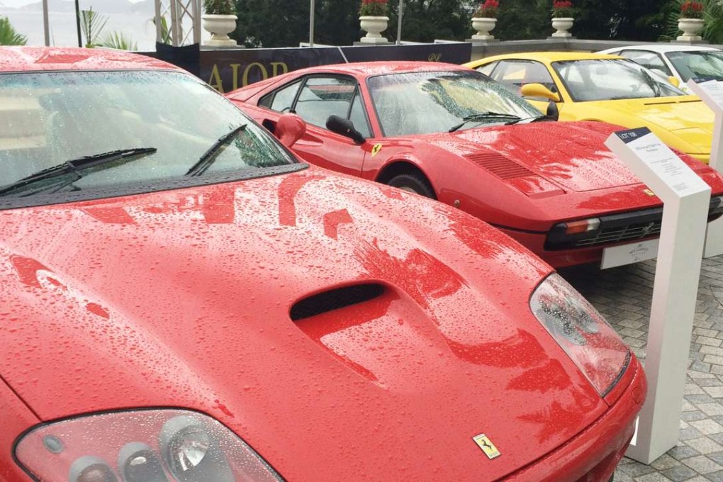 Rain-splashed Ferraris on display at the inaugural classic car auction organised by Hong Kong’s RL Neo Classics at The Repulse Bay on June 11. Photo: Ana Wadsworth