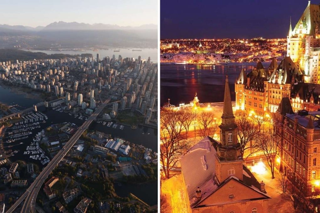 A combination photo shows downtown Vancouver (left) and Quebec City. Thousands of millionaire migrants supposedly bound for Quebec actually end up in Vancouver.Photos: Tourism Vancouver / Quebec City Tourism