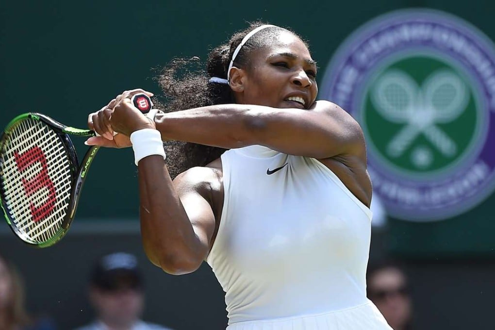 Serena Williams returns to Annika Beck during their third-round match at Wimbledon. Williams was just too strong, winning 6-3, 6-0. Photo: EPA