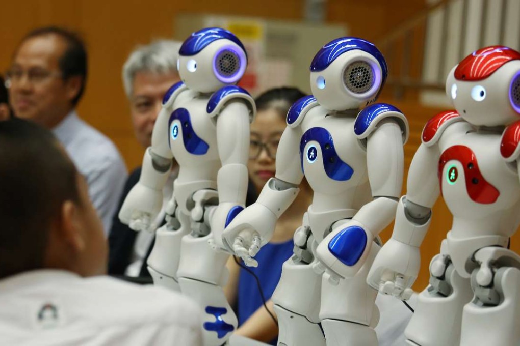 NAO humanoid robots on display at a function led by the Chinese University of Hong Kong on June 29, 2016. Photo: Nora Tam