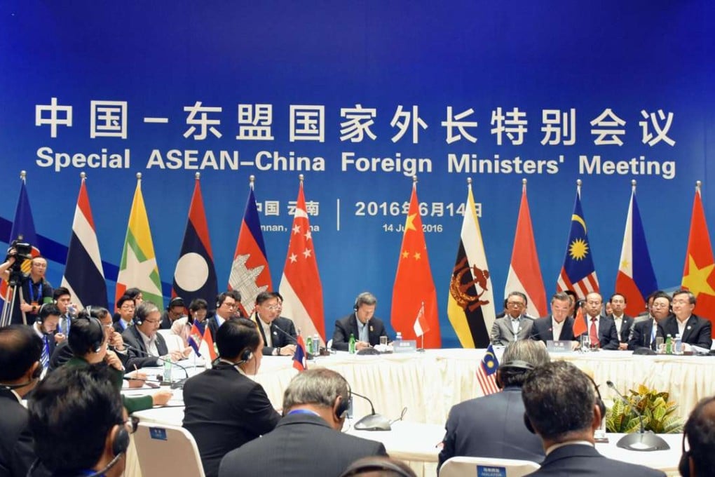 Foreign ministers of China and Asean in Yuxi, China, last month. The focus of the special meeting was territorial disputes in the South China Sea. Photo: Kyodo