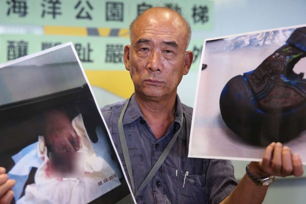 Choi speaks about the accident involving his grandson on an Ocean Park escalator. Photo: Sam Tsang