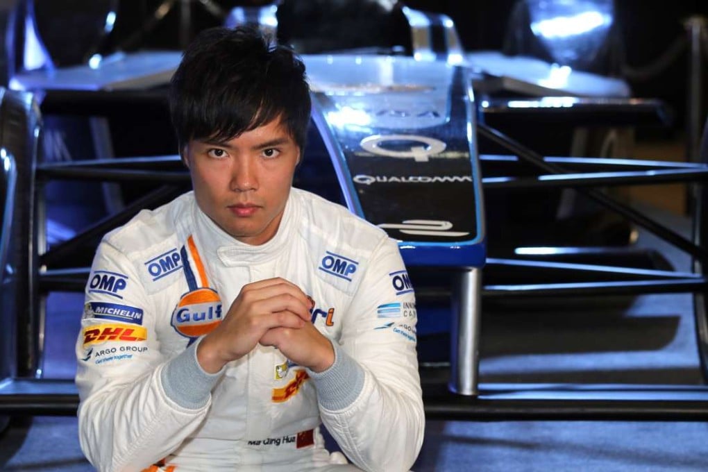 Ma Qinghua, the only Chinese driver on the Formula E circuit, attends a press conference of HKT Hong Kong ePrix in May. Photo: Dickson Lee
