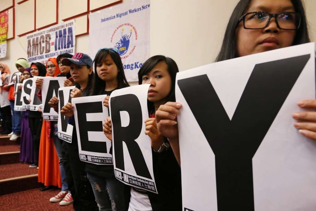 The group Asian Migrants' Coordinating Body led a protest earlier this year against modern-day slavery in Hong Kong. Photo: Felix Wong