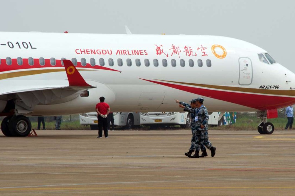 An ARJ21-700 in the livery of Chengdu Airlines, its launch customer. Photo: Johannes Eisele, AFP.