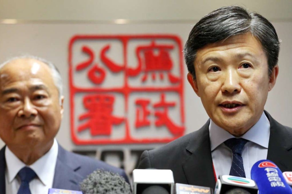 ICAC commissioner Simon Peh Yun-lu speaking to media about Rebecca Li Bo-lan on Monday. Photo: Felix Wong