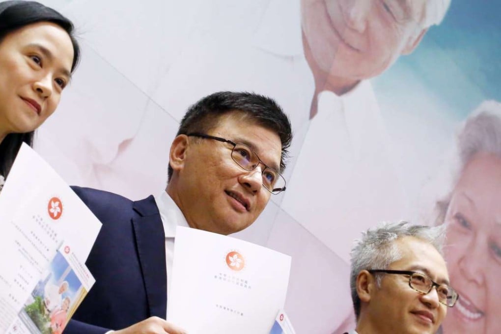 Treasury minister Professor Chan Ka-keung (centre) at the product launch in Tamar on Friday. Photo: Felix Wong