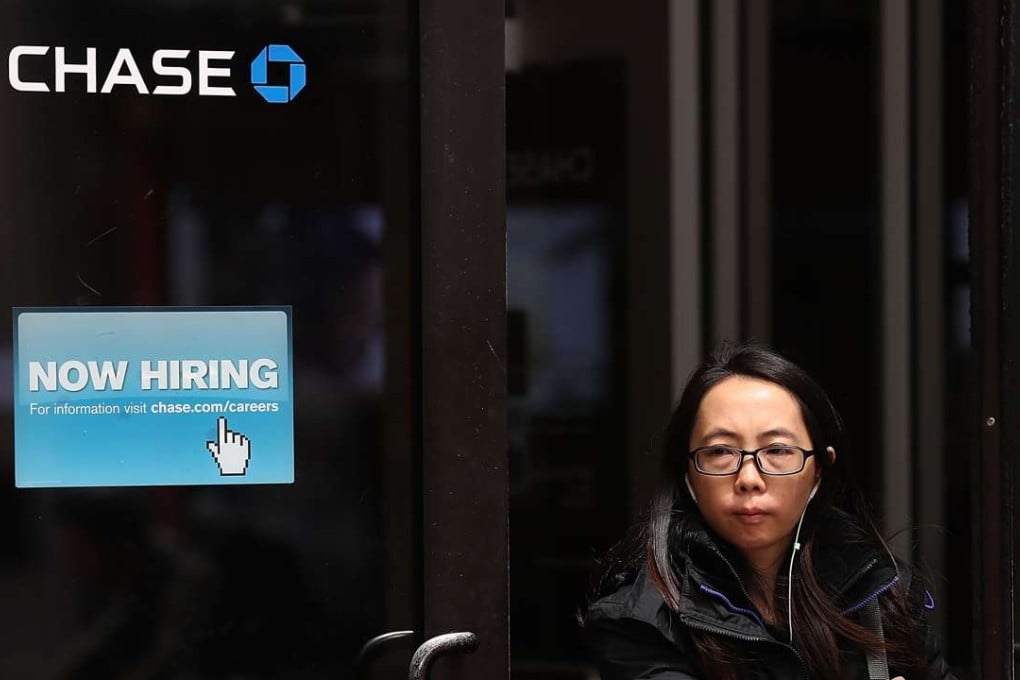 A 'now hiring' sign is posted outside of a Chase Bank office in San Francisco, California, as robust jobs data showcased the underlying strength of the US economy. Photo: AFP