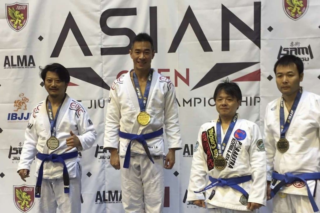 Alex Lin (second from left) on the podium at the IBJJF Asian Open Tokyo in 2015.