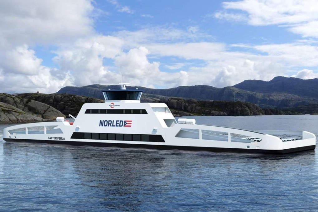 The world’s first electric ferry, 80 metres long and 20 metres wide, crosses a fjord in southern Norway in 20-minute stints, travelling 6km stretches 34 times a day. Photo: Norled