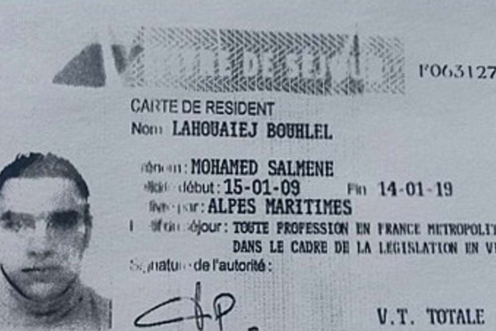 A reproduction of the residence permit of Mohamed Lahouaiej-Bouhlel. Photo: AFP