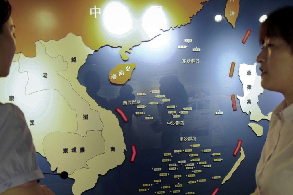 A map of South China Sea is on display at a maritime defence educational facility in Nanjing, Jiangsu province. Photo: AP