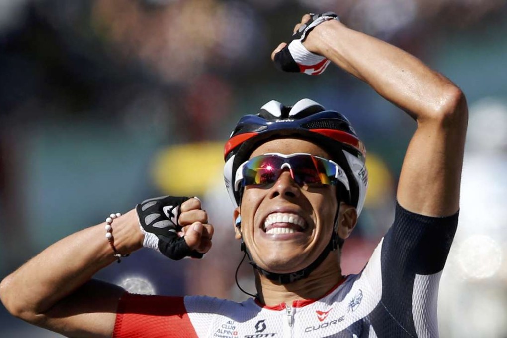 Jarlinson Pantano of Colombia celebrates winning the 15th stage of the Tour de France. Photo: Reuters