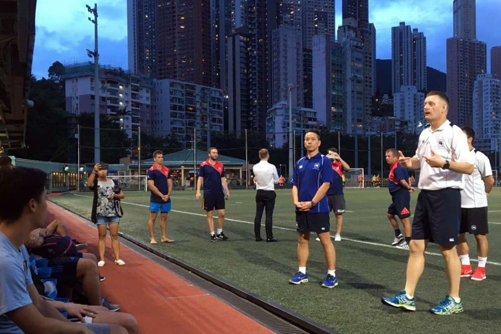 Hong Kong Football Club manager Richard Ewart addresses triallists last week. Photos: SCMP Pictures