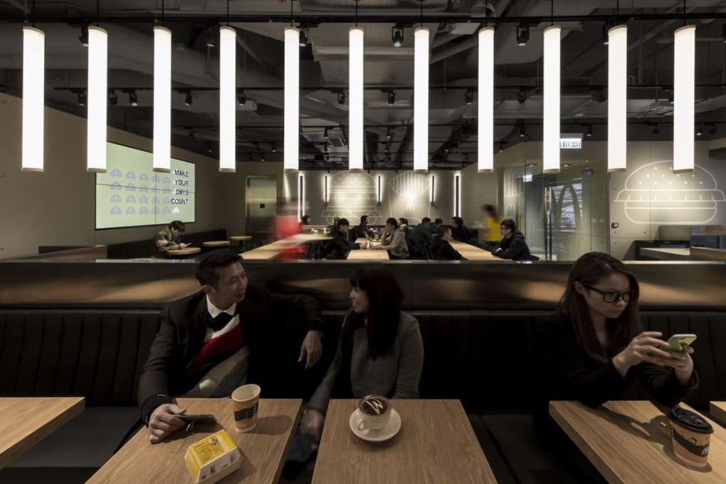Interior of McDonald’s in Admiralty, designed by Landini Associates. The lighting dims at night to induce relaxation. Photo courtesy Landini Associates.