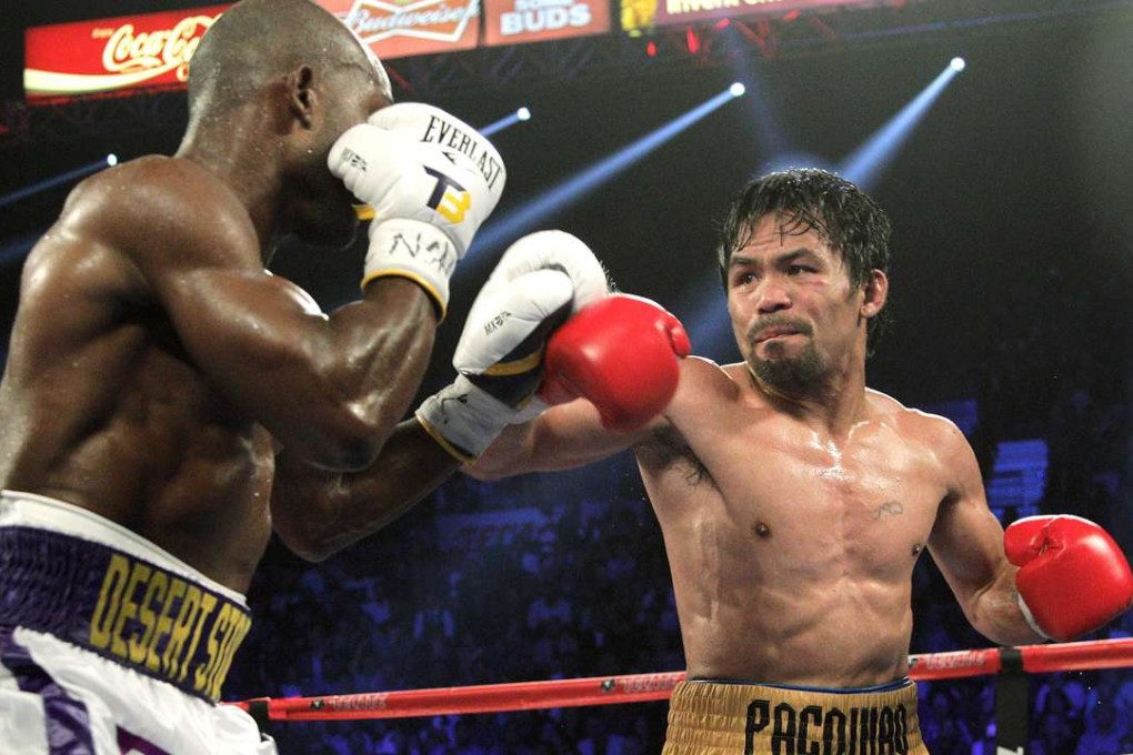 Manny Pacquiao and Timothy Bradley facing off during their WBO international welterweight title bout at the MGM Grand Arena in Las Vegas. Photo: AFP
