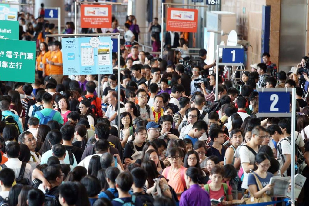 The fair started at 10am on Wednesday, but the lines formed long before doors opened. Photo: K. Y. Cheng