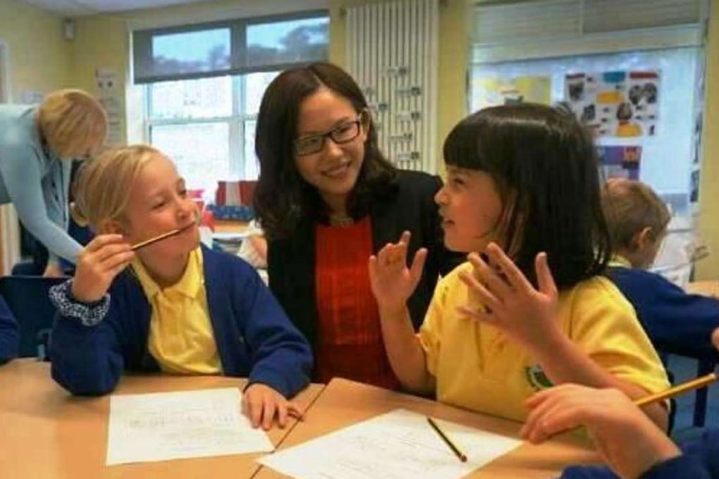 A visting shanghai maths teacher with students in England. Photo: SCMP Pictures