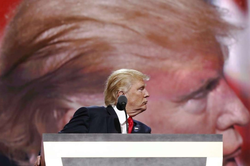 Donald Trump delivers his address during the final day of the 2016 Republican National Convention in Cleveland, Ohio. Photo: EPA