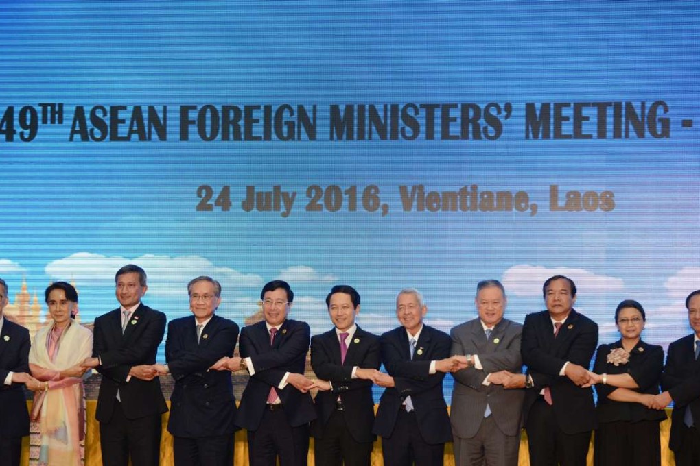 Participants in the Asean Foreign Ministers Meeting attempt to form a united front in Vientiane, Laos. Photo: Xinhua