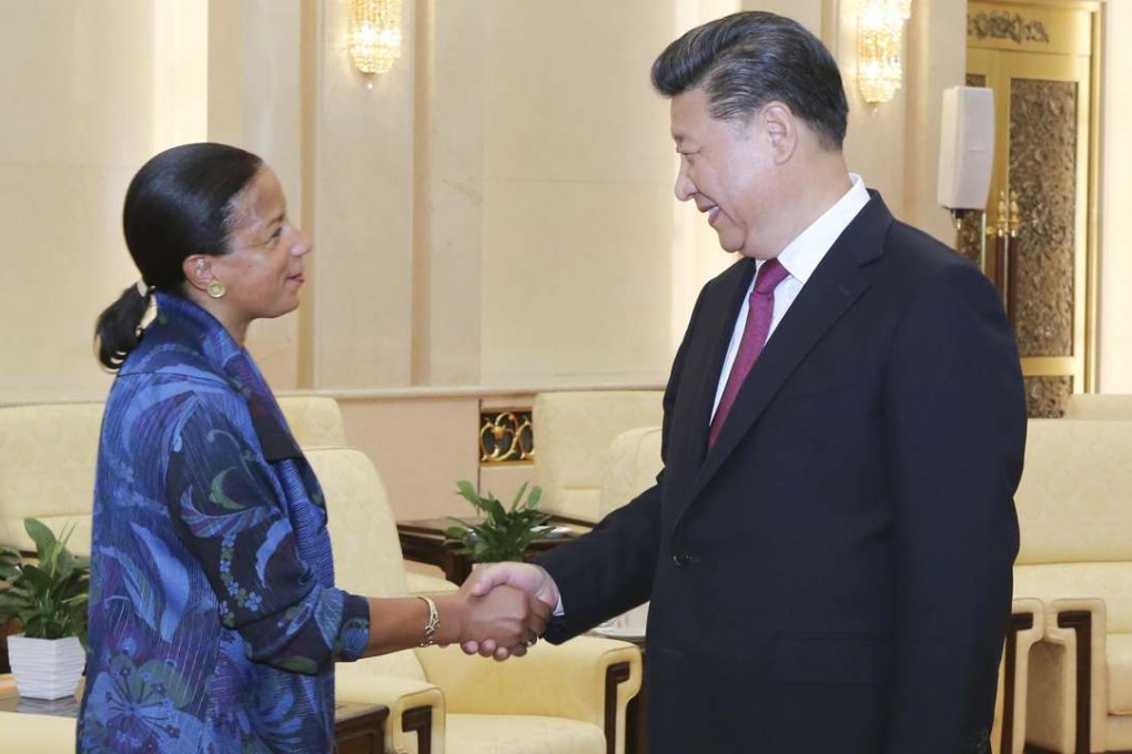 Chinese President Xi Jinping meets US National Security Adviser Susan Rice in Beijing on Monday. Photo: Xinhua