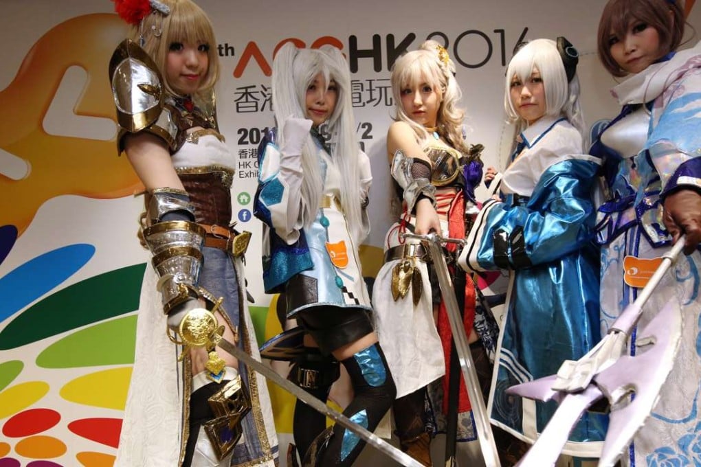 Cosplayers (left to right) Risa, Natsuko, Ameki, Achung, and Kanako, at a press conference announcing the launch of this year's Ani-Com & Games Hong Kong. Photo: Nora Tam