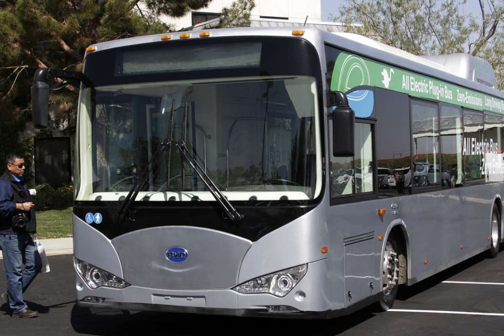 An electric bus produced by China's BYD seen in this 2013 file photo. The company expects to win a tender offer for new energy buses for Shenzhen. Photo: AP