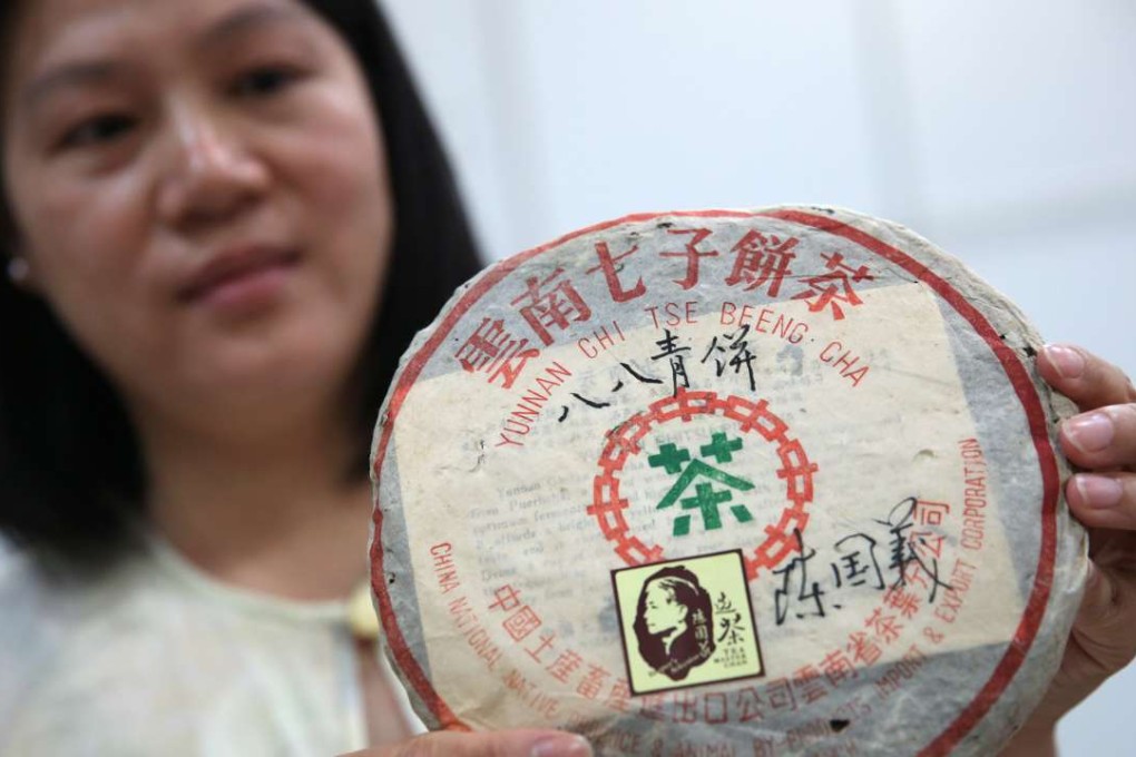 Director of The Best Tea House Company Limited Helen Fung poses for pictures with tea-leaves during the preview on HKTDC Food Expo which will be held on 11 - 15 Aug 2016 at HKCEC in Wan Chai. 27JUL16 SCMP/ Sam Tsang