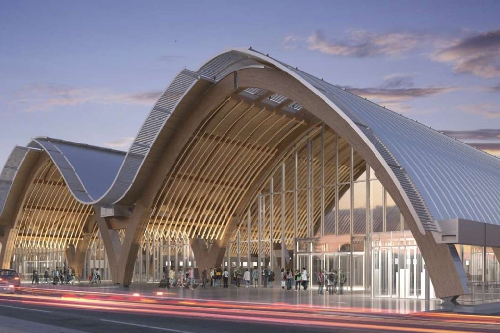 The airport terminal fashioned as a timber boat hull, designed by Winston Shu of Integrated Design Associates, currently under construction at Mactan Cebu International Airport in the Philippines. Photo: Integrated Design Associates