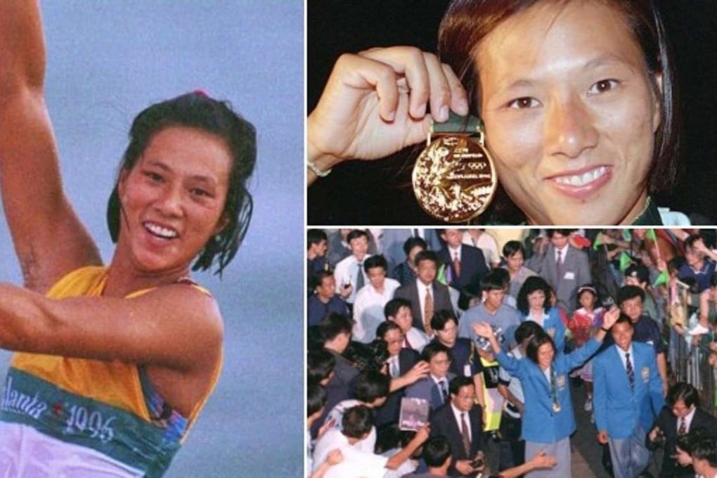 Lee Lai-shan wins windsurfing gold at the 1996 Atlanta Games and returns to a hero’s welcome in Hong Kong. Photos: SCMP pictures