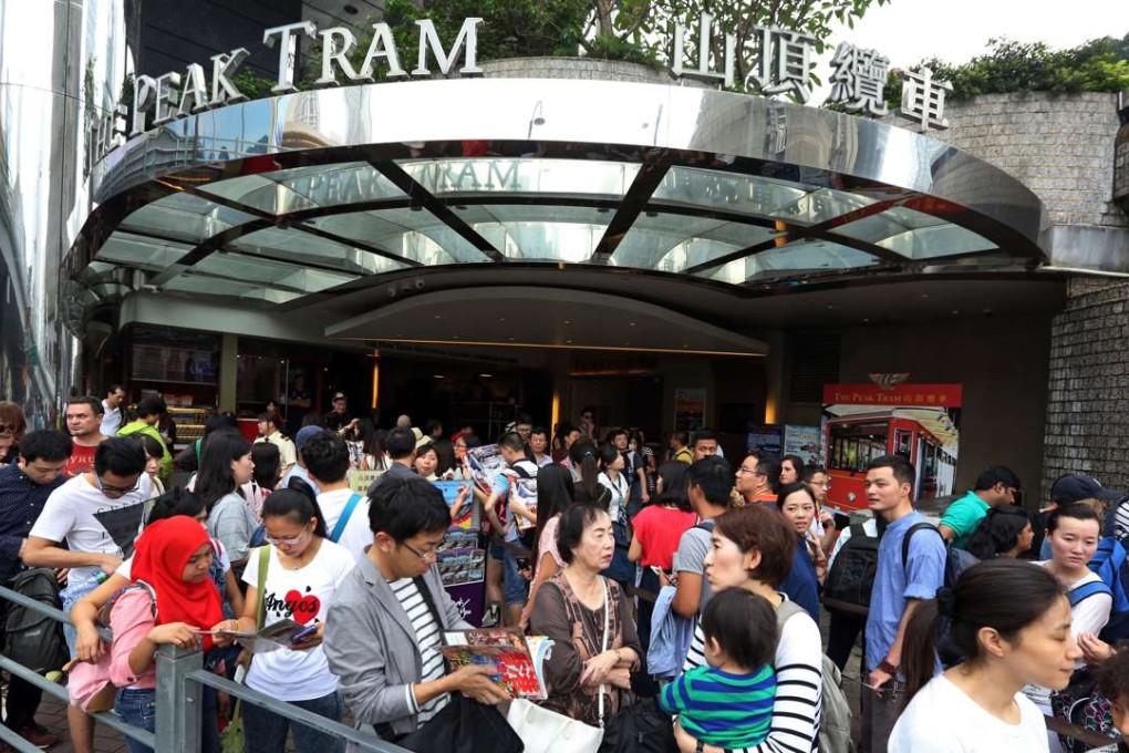 Tourists queue up to use the Peak Tram. Photo: Nora Tam