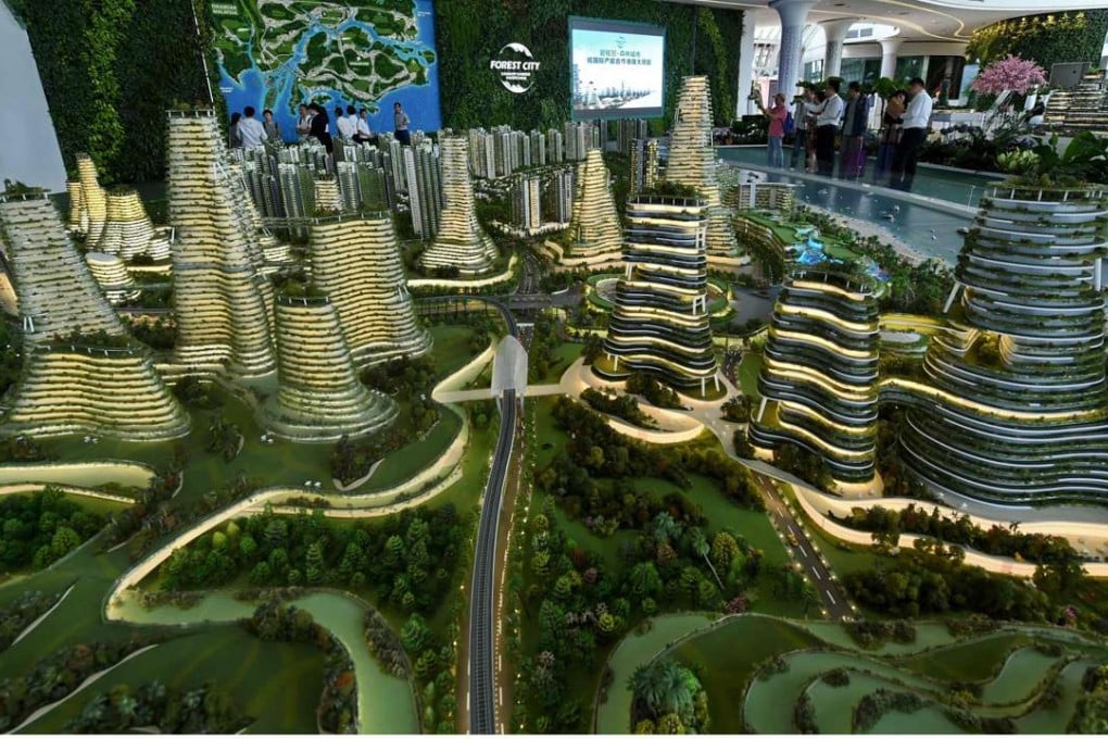 A scale model of the development at Forest-City on one of the man-made islands on the Malaysian side of the Straits of Johor. Photo: AFP