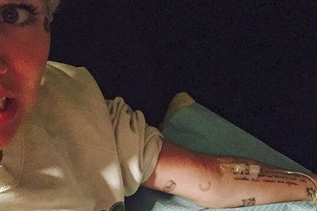 Miley Cyrus uses an IV drip at home. Photo: Instagram #mileycyrus