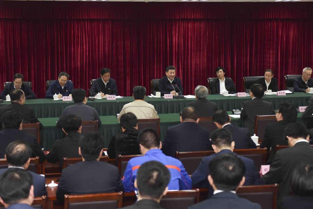 President Xi Jinping (centre, rear) addresses a group of scientists and researchers, model workers and youth representatives in Hefei, Anhui province, in April. Photo: Xinhua