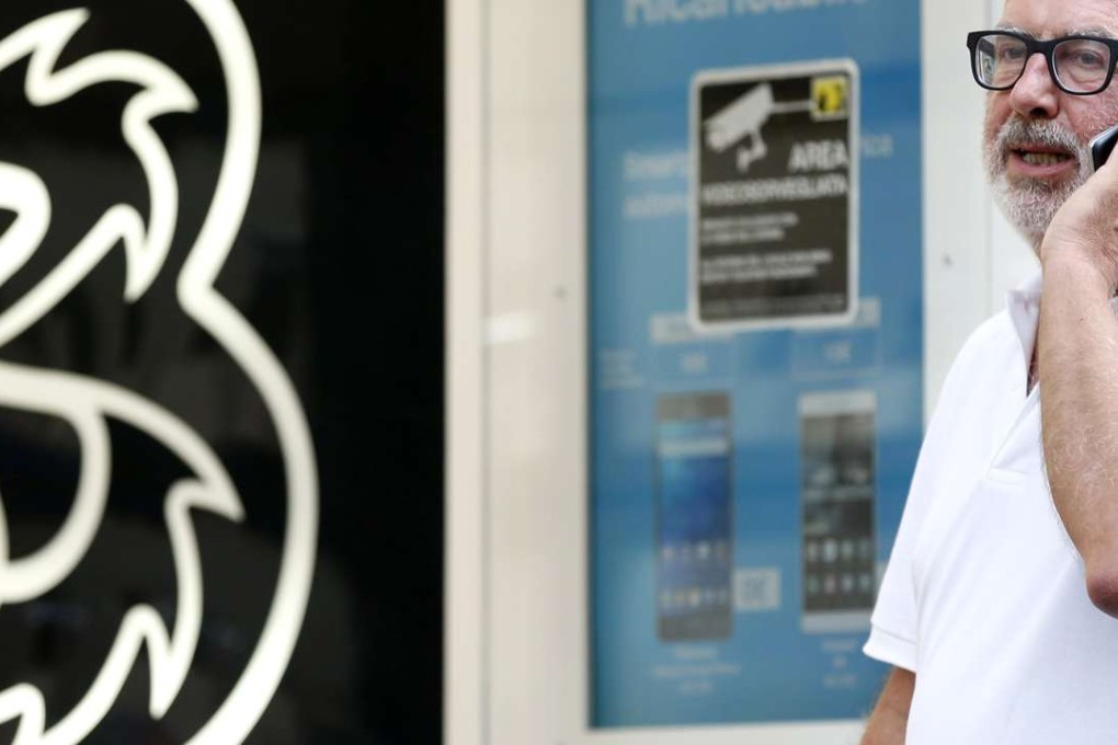 Hutchison Telecom runs mobile services in Hong Kong and Macau under its “3” brand, while fixed-line residential operations fall under the “3Home Broadband” banner. Photo: Bloomberg