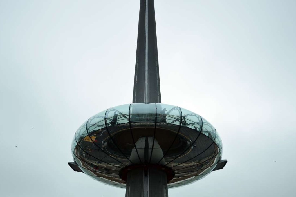 The British Airways i360 Observation Tower is pictured beginning its ascent during a preview in Brighton, on the south coast of England, on Tuesdat. Photo: AFP