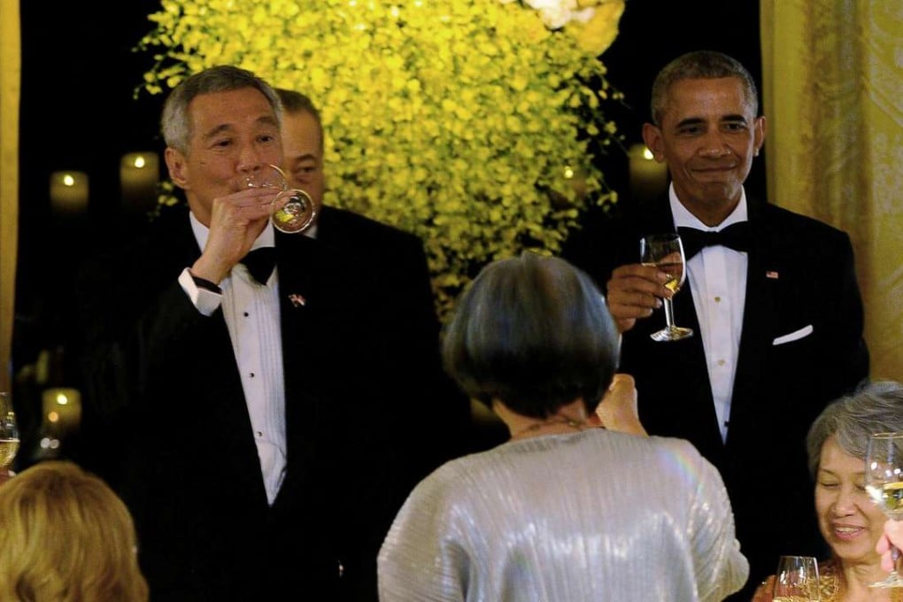 U.S. President Barack Obama and first lady Michelle Obama host a state dinner for Singapore Prime Minister Lee Hsien Loong and his wife Ho Ching to the White House in Washington US. Photo: Reuters