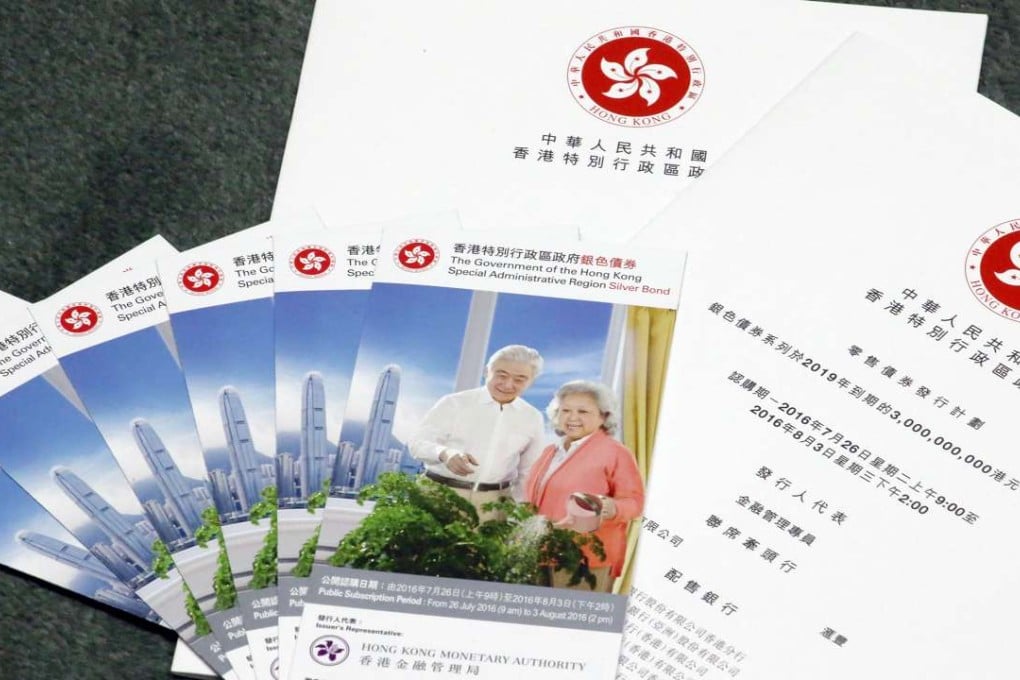 Sliver Bond booklets presented during a press conference at the Central Government Office in Tamar in July. Photo: Felix Wong
