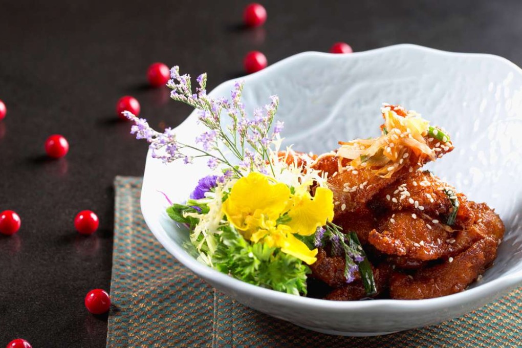 Sugar-glazed ginger scallion chicken at Qi - Nine Dragons.