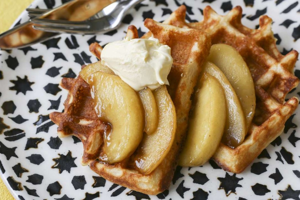 Yeast-raised waffles with sautéed apples. Photography: Jonathan Wong