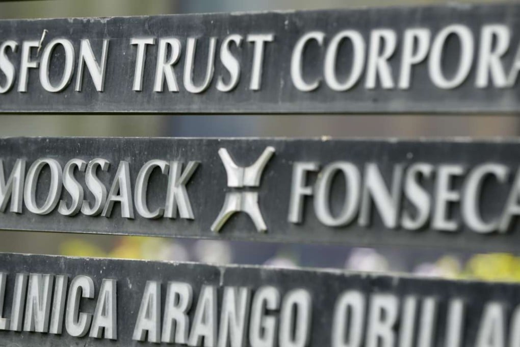 A marquee on a building in Panama City lists the Mossack Fonseca law firm, one of the leaders in setting up offshore bank accounts for the rich and powerful. Picture: AP