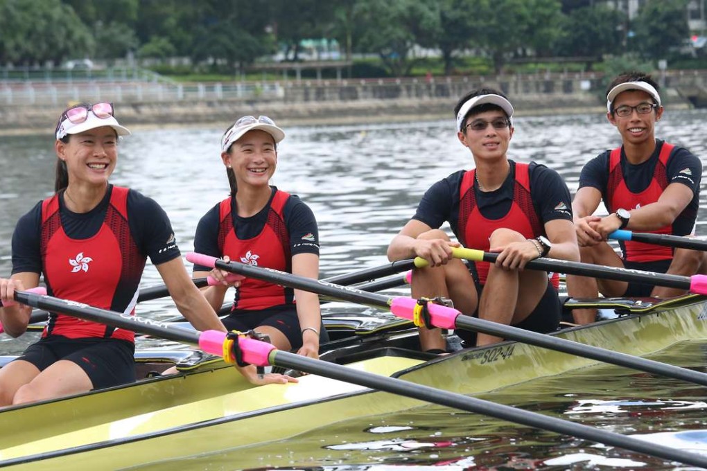 HHong Kong’s Olympic rowers (left to right) Lee Ka-man, Lee Yuen-yin, Tang Chiu-mang and Chiu Hin-chun. Photos: David Wong