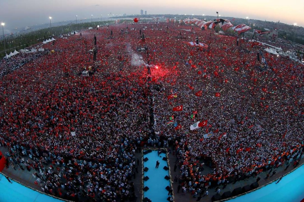 A huge crowd attends a rally on the Istanbul waterfront on Sunday to condemn the recent coup attempt in Turkey. Photo: EPA
