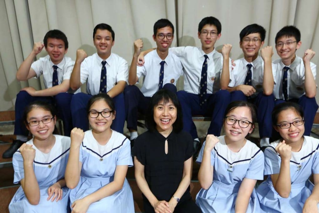 Students from SKH Lam Woo Memorial Secondary School choir (Front row, L to R) Kate Kwok Tsz-ching, Katherine Lit Tsz-ching, conductor Lee Siu-mei, Kaitlin Chan Ying and Heather Chan Ka-wing, (Back row, L to R) Ernest Chiu Chun-wai, William Wong Chi-yin, Nick Wong Wang-chun, Eric Cho Ching-Chuen, Zack Leung Ming-hei, and Jack Law Cheuk-ki. Photo: Edmond So