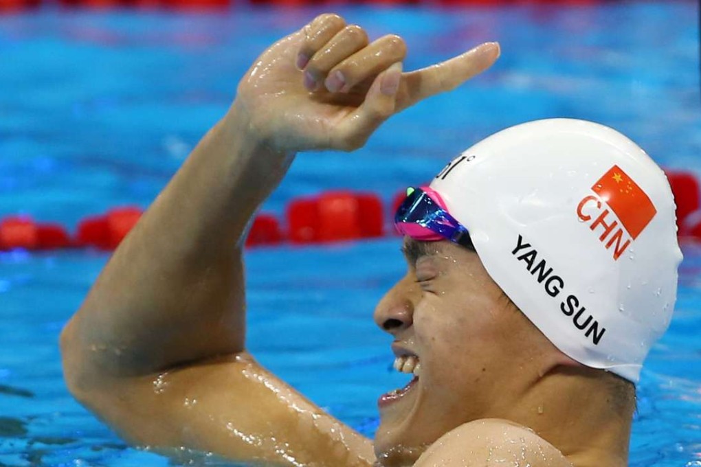 Sun Yang of China reacts after winning the 200m freestyle gold. Photo: Reuters