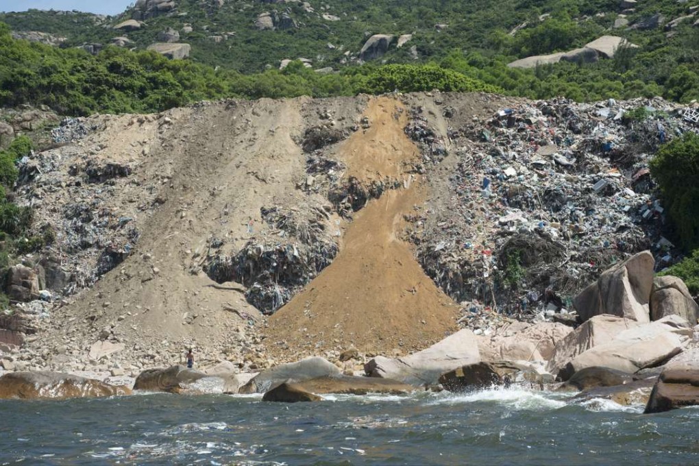 The massive rubbish tip on Weilingding Island, which has been linked to Hong Kong’s polluted beaches, now takes construction waste. Photo: SCMP Pictures